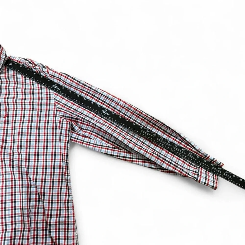 Nautica red and blue plaid button down long sleeve shirt Size L - Picture 4 of 8